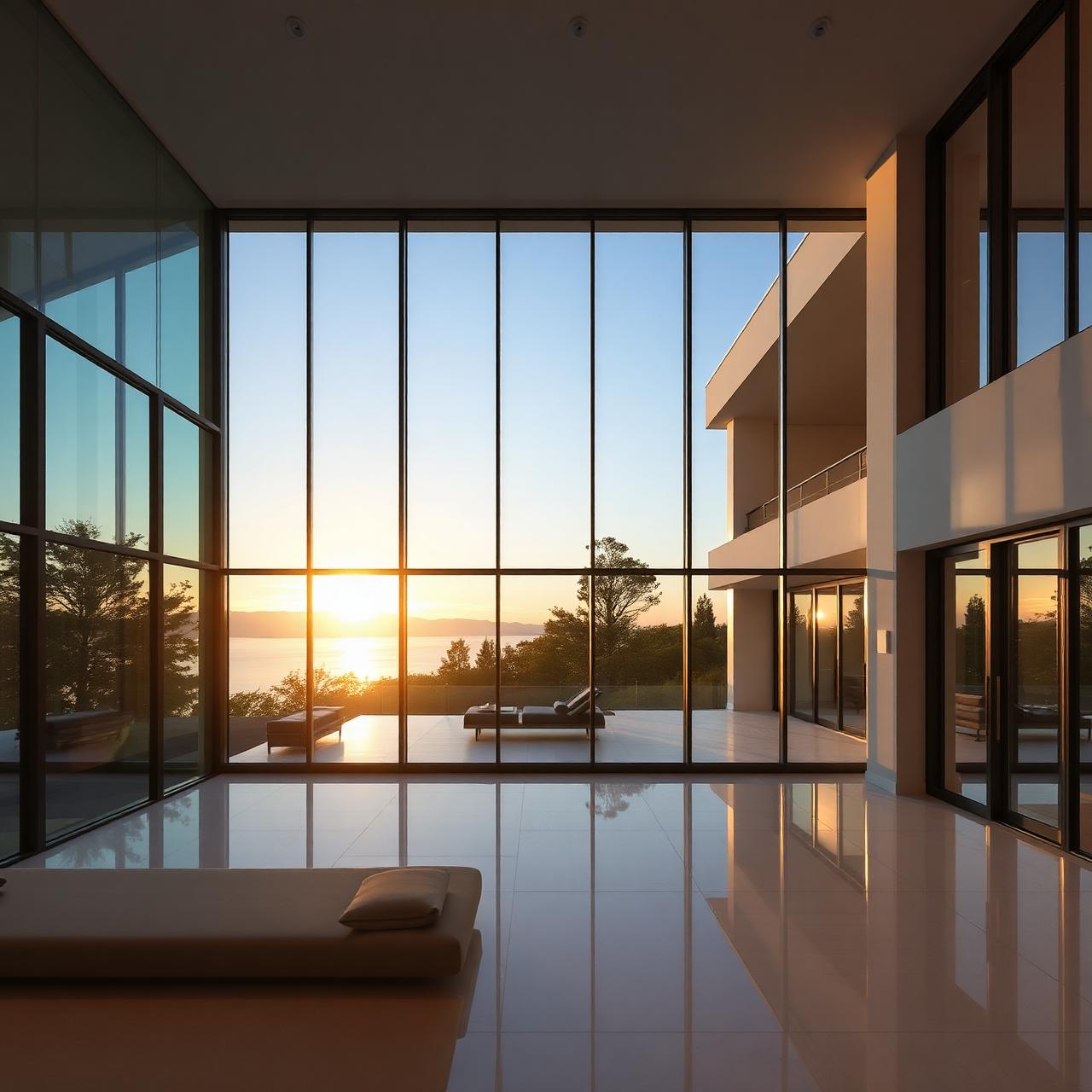 Modern luxury home with floor-to-ceiling windows